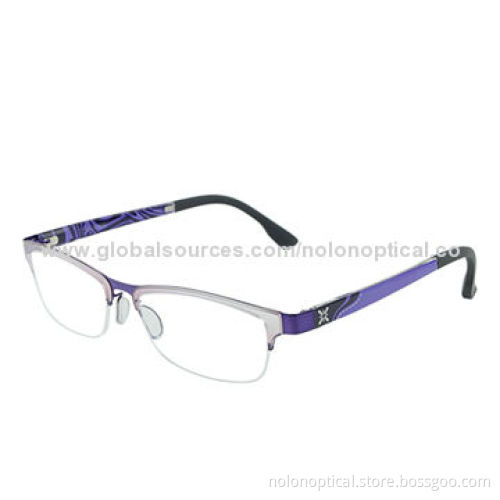 Metal Rim Combined Optical Frame with Purple Colorful Temple